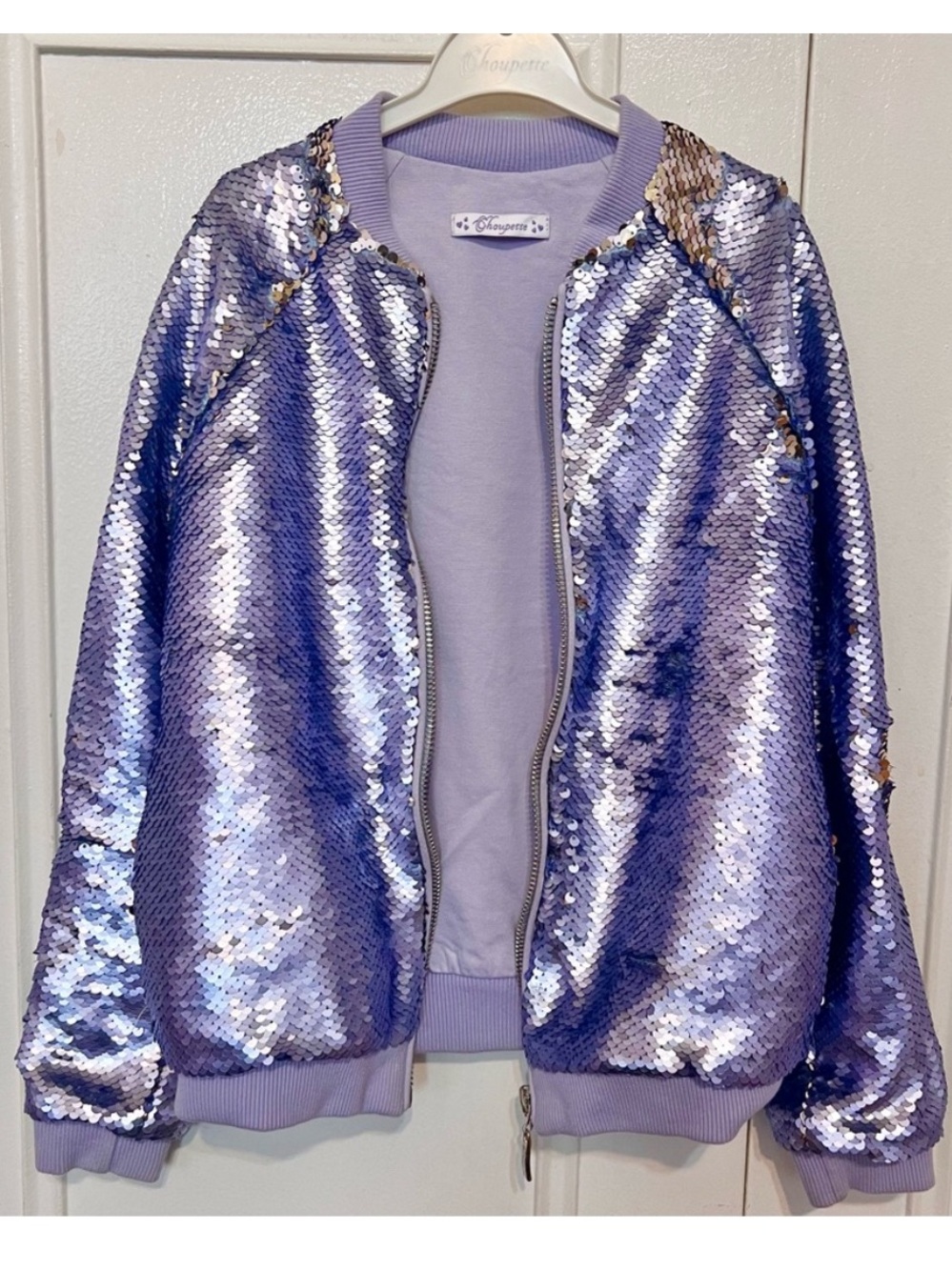 Choupette Girl Lavender Sequin Bomber Jacket